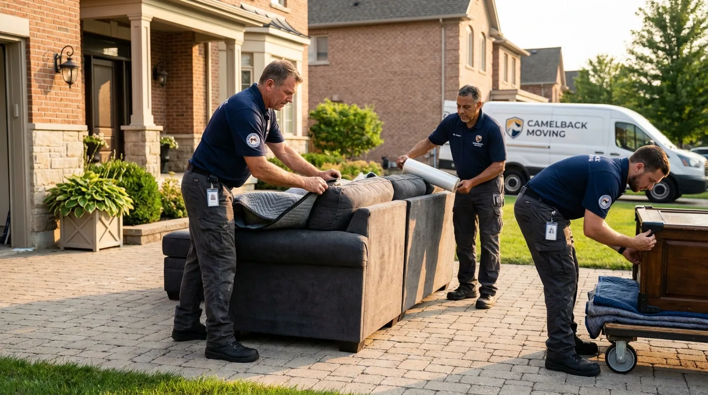 Large estate moving crew wrapping furniture in Victor, NY